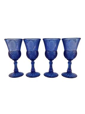 Vtg 1976 Avon Fostoria Cobalt Blue George Martha Washington 4 Glass Wine Goblets